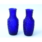 2 cobalt-blue glass vases, “Ice Gravel” - HS Prądniczanka