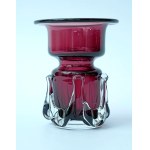 Glass Candle Holder - HS Tarnowiec - Purple and Transparent