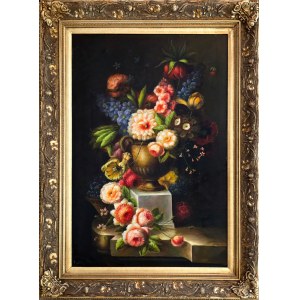 Artist UNKNOWN, Flowers in a Vase on a Dark Background