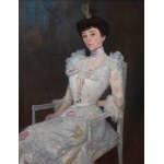 Stanisław Poraj-Pstrokoński (1871 Kalisz - 1954), Portret damy w białej sukni, 1899 r.