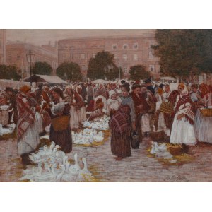 Johann Nepomuk Geller (1860 Vienna – 1954 Weißenkirchen in der Wachau), Market – Geese – A Scene from Kraków