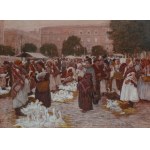 Johann Nepomuk Geller (1860 Wiedeń - 1954 Weißenkirchen in der Wachau), Targ - Gęsi - Motyw z Krakowa