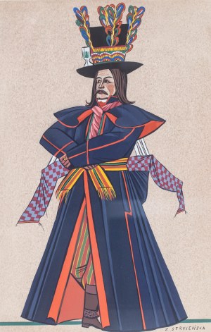 Zofia Stryjeńska (1891 Kraków - 1976 Genewa), Chłop z Kujaw w stroju świątecznym, z teki „Polish Peasants Costumes”
