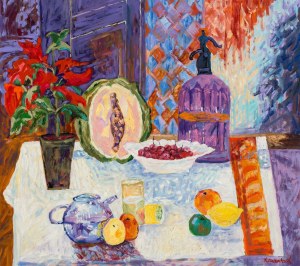 Jan Szancenbach (1928 Kraków - 1998 tamże), Martwa natura. Dynia i syfon, 1996 r.