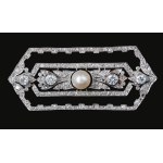 Brooch with a pearl and diamonds, Art Deco, 1920s–1930s