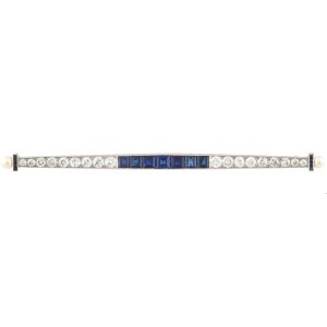 Brooch with sapphires, diamonds, and pearls, Art Deco, 1920s–1930s.