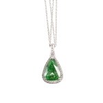Contemporary pendant on a chain with a green diamond