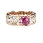 Wedding band with corundums and diamonds, contemporary