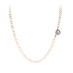Pearl necklace with a ruby clasp, second half of the 20th century