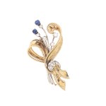 Brooch with sapphires and diamonds in the shape of a bouquet, second half of the 20th century
