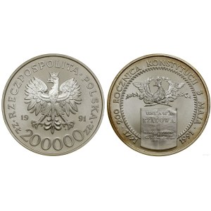 Pologne, 200 000 zlotys, 1991, Varsovie