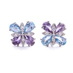 Earrings with topaz, amethyst, and diamonds, early 21st century