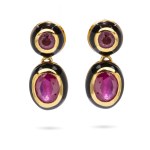 Ruby and enamel earrings, second half of the 20th century
