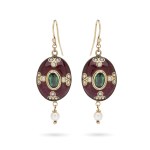 Earrings with enamel and pearls, first half of the 20th century