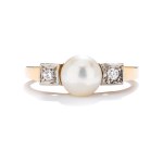Ring with a pearl and diamonds, second half of the 20th century