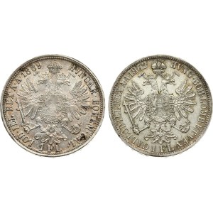 Austria 1 Florin 1862 A & 1889 Lot of 2 Coins