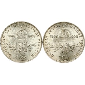 Austria 1 Corona 1908 Reign Lot of 2 coins