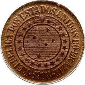 Brésil 40 Reis 1908 PCGS MS 64 RB