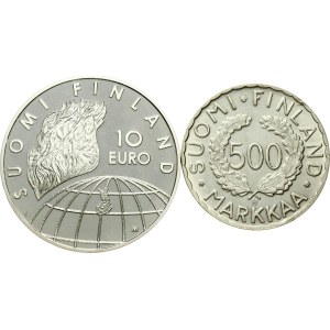 Finland 500 Markkaa 1952 H & 10 Euro 2002 M Olympic Games Lot of 2 coins