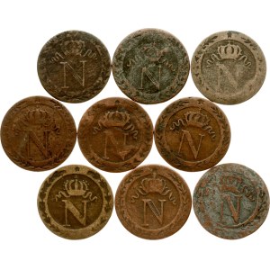 Francie, 10 centimů, 1800–1810, soudobé padělky, sada 9 mincí