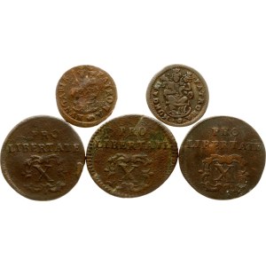 Hungary Poltura & 10 Poltura 1705 & 1707 Lot of 5 coins