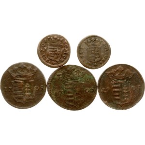 Hungary Poltura & 10 Poltura 1705 & 1707 Lot of 5 coins