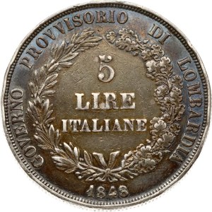 Italy Lombardy 5 Lire 1848 M