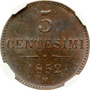 Italy Lombardy-Venetia 5 Centesimi 1852 M NGC MS 63 BN