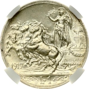 Italy 1 Lira 1917 R NGC MS 63