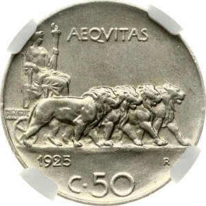 Italy 50 Centesimi 1925 R NGC MS 61