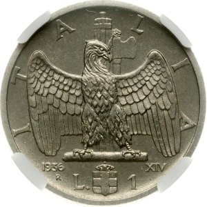 Italy 1 Lira 1936 R NGC MS 65
