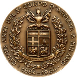 Italy Medal one hundred years of the 3rd Army Corps in Milan 1884-1984