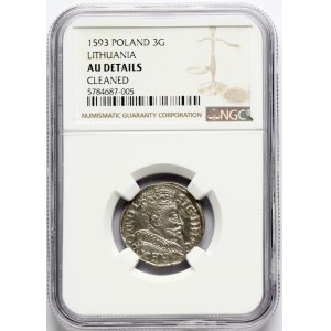 Lithuania Trojak 1593 Vilnius but upside down number '1' in date (R) NGC AU DETAILS