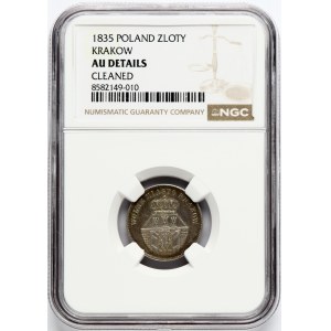Polsko 1 zlotý 1835 Svobodné město Krakov (R2) NGC AU PODROBNOSTI