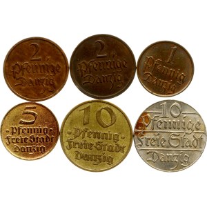 Poland Danzig 1 - 10 Pfennig 1923-1937 Lot of 6 coins