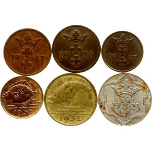 Poland Danzig 1 - 10 Pfennig 1923-1937 Lot of 6 coins