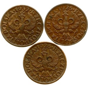 Poland 1 Grosz 1925-1932 W Lot of 3 coins