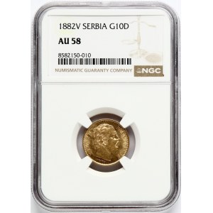 Serbia 10 Dinara 1882 V NGC AU 58