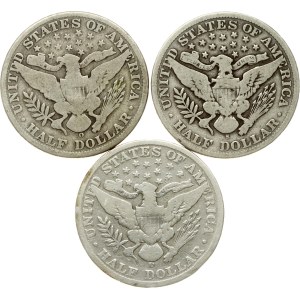 USA Barberův půl dolar z roku 1908, sada 3 mincí