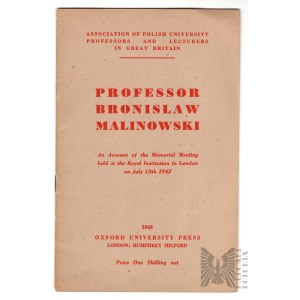 PSZnZ Książka “Professor Bronisław Malinowski” 1943 Oxford University Press - Bronisław Malinowski - Etnologia, Filozofia, Antropologia