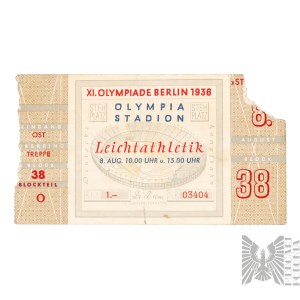III Rzesza Bilet Na Olimpiadę w Berlinie Na Zawody Lekkoatletyczne 1936 Rok