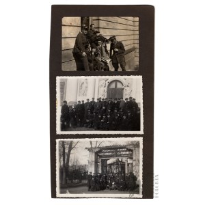II RP Karta z Trzema Fotografiami Żołnierzy Wojska Polskiego - Butelki, Alkohol i Czas Wolny - Praga, Warszawa (?) Okolice Domu Żołnierza (?)