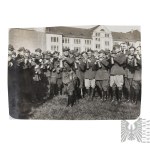 Second Polish Republic: Photograph of Polish Army Soldiers During Training in the Use of Gas Masks—Sabers, Field Caps, Masks, Gas Mask Canisters