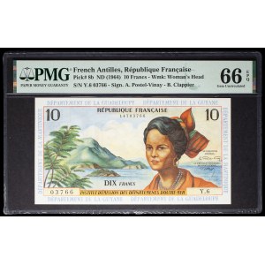 10 francs type “jeune Antillaise” - Institut d’Émission des départements d’outre-mer ND (1966).