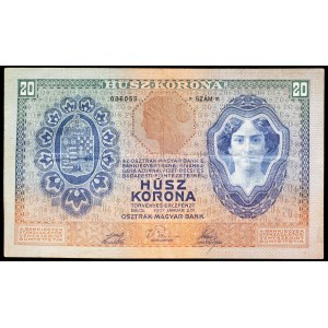 20 kronen / “green, red, and blue” korona, January 2, 1907.