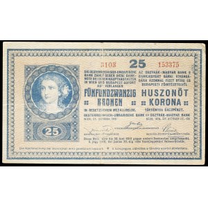 25 korona / kronen, “blue and bistre” type, October 27, 1918.