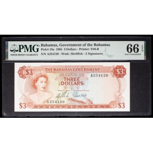 Elizabeth II, 3-dollar “Paradise Beach” bill, 1965.