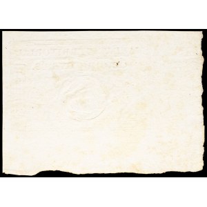 5-franc territorial note with a black stamp dated 28 Ventôse, Year 4 (March 18, 1796).