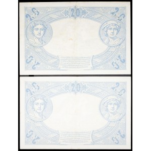 Lot (2) - 20 francs type “bleu” avec numéros consécutifs 1er mai 1906.