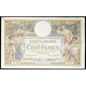100-franc note, Luc Olivier Merson type, with LOM 16-5-1908.